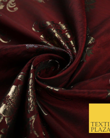 3 COLOURS - Antique Gold Floral Textured Metallic Fancy Brocade Jacquard Fabric