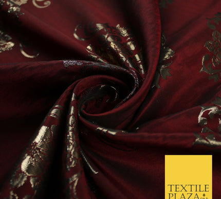 3 COLOURS - Antique Gold Floral Textured Metallic Fancy Brocade Jacquard Fabric