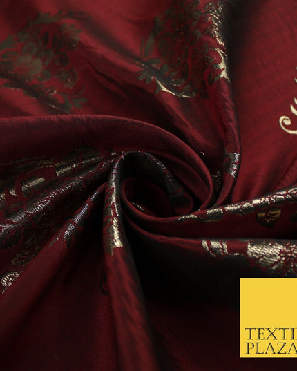 3 COLOURS - Antique Gold Floral Textured Metallic Fancy Brocade Jacquard Fabric