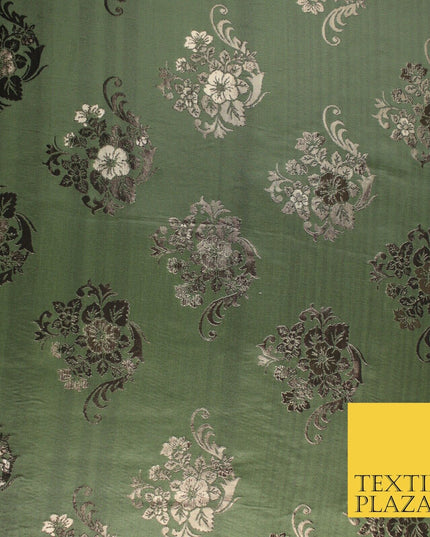 3 COLOURS - Antique Gold Floral Textured Metallic Fancy Brocade Jacquard Fabric