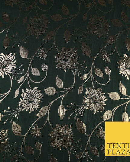 3 COLOURS - Antique Gold Floral Vine Metallic Fancy Brocade Jacquard Fabric