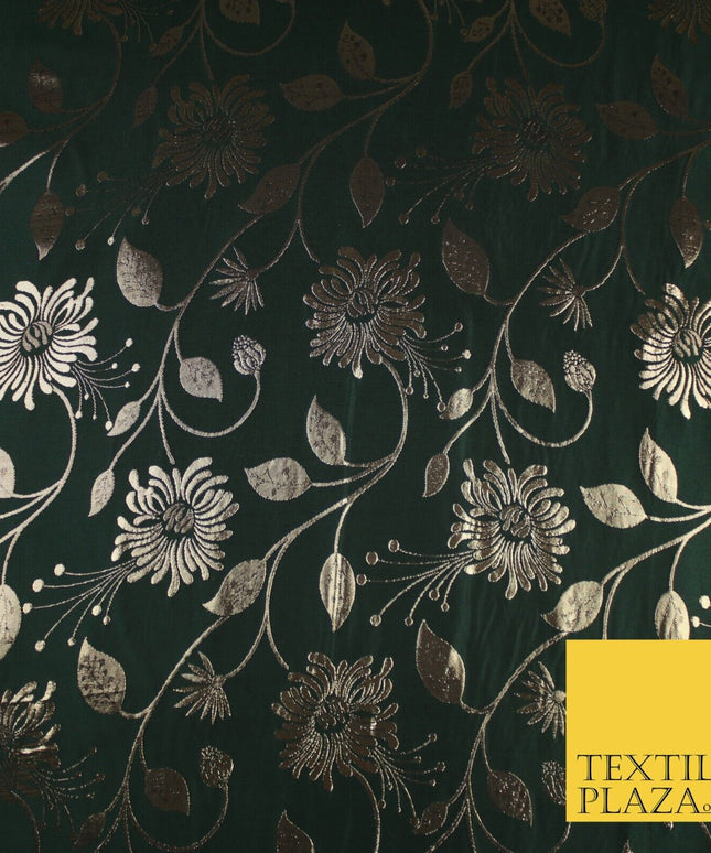 3 COLOURS - Antique Gold Floral Vine Metallic Fancy Brocade Jacquard Fabric