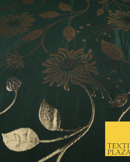 3 COLOURS - Antique Gold Floral Vine Metallic Fancy Brocade Jacquard Fabric