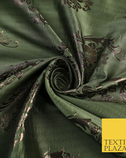 3 COLOURS - Antique Gold Floral Textured Metallic Fancy Brocade Jacquard Fabric