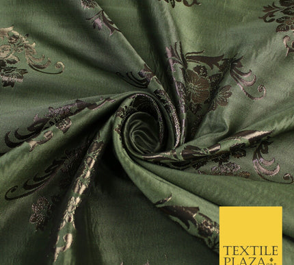 3 COLOURS - Antique Gold Floral Textured Metallic Fancy Brocade Jacquard Fabric