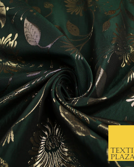 3 COLOURS - Antique Gold Floral Vine Metallic Fancy Brocade Jacquard Fabric