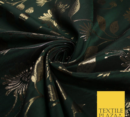 3 COLOURS - Antique Gold Floral Vine Metallic Fancy Brocade Jacquard Fabric