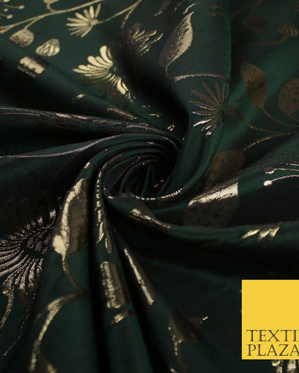 3 COLOURS - Antique Gold Floral Vine Metallic Fancy Brocade Jacquard Fabric