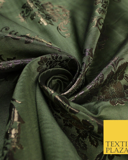3 COLOURS - Antique Gold Floral Textured Metallic Fancy Brocade Jacquard Fabric