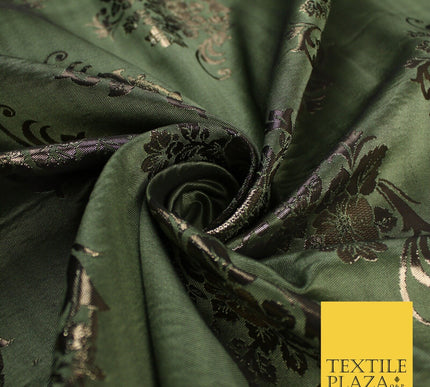 3 COLOURS - Antique Gold Floral Textured Metallic Fancy Brocade Jacquard Fabric