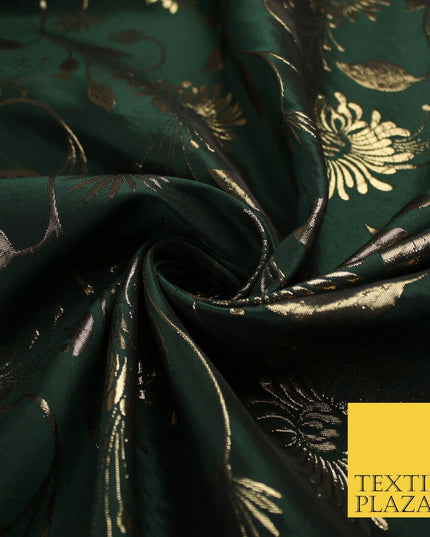 3 COLOURS - Antique Gold Floral Vine Metallic Fancy Brocade Jacquard Fabric