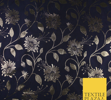 3 COLOURS - Antique Gold Floral Vine Metallic Fancy Brocade Jacquard Fabric