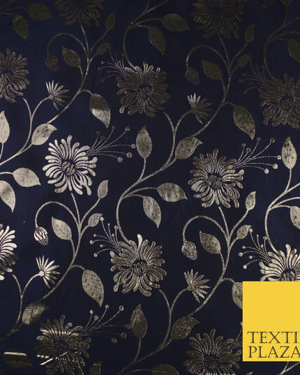 3 COLOURS - Antique Gold Floral Vine Metallic Fancy Brocade Jacquard Fabric