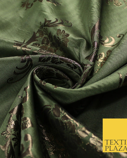 3 COLOURS - Antique Gold Floral Textured Metallic Fancy Brocade Jacquard Fabric