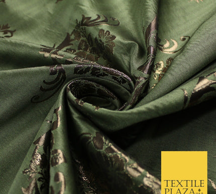 3 COLOURS - Antique Gold Floral Textured Metallic Fancy Brocade Jacquard Fabric