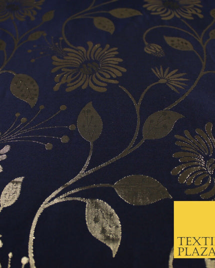 3 COLOURS - Antique Gold Floral Vine Metallic Fancy Brocade Jacquard Fabric