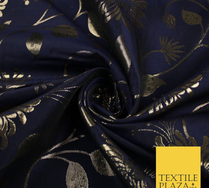 3 COLOURS - Antique Gold Floral Vine Metallic Fancy Brocade Jacquard Fabric