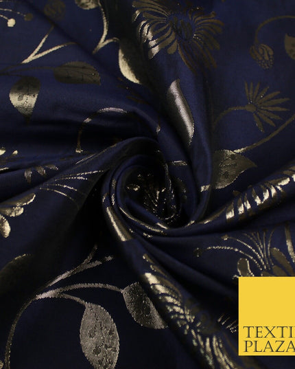3 COLOURS - Antique Gold Floral Vine Metallic Fancy Brocade Jacquard Fabric