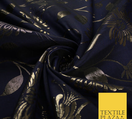 3 COLOURS - Antique Gold Floral Vine Metallic Fancy Brocade Jacquard Fabric