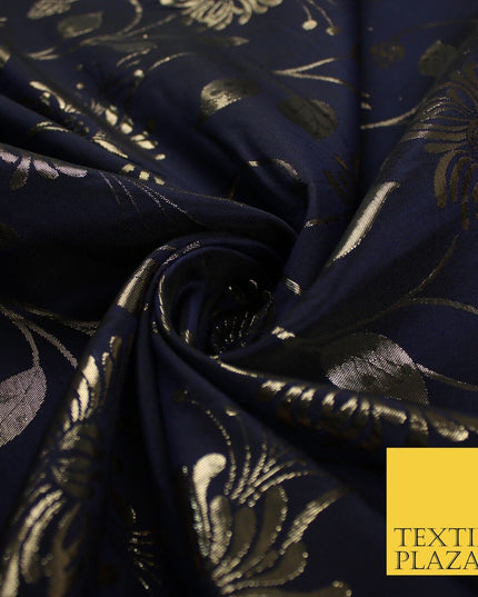 3 COLOURS - Antique Gold Floral Vine Metallic Fancy Brocade Jacquard Fabric