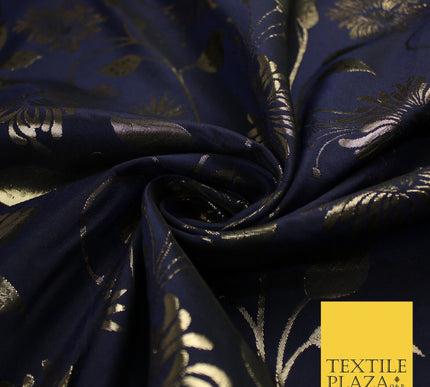 3 COLOURS - Antique Gold Floral Vine Metallic Fancy Brocade Jacquard Fabric