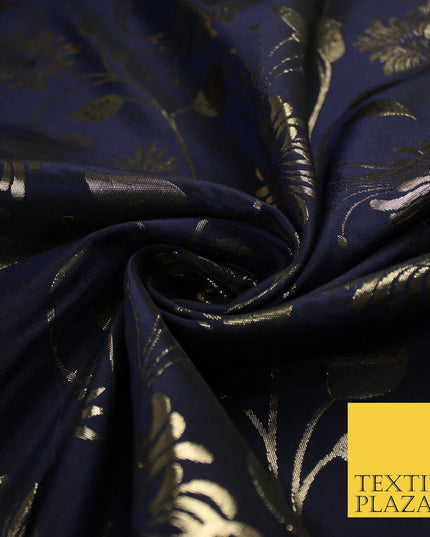 3 COLOURS - Antique Gold Floral Vine Metallic Fancy Brocade Jacquard Fabric
