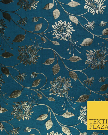 3 COLOURS - Antique Gold Floral Vine Metallic Fancy Brocade Jacquard Fabric