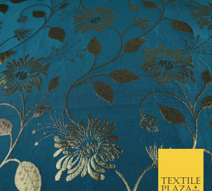 3 COLOURS - Antique Gold Floral Vine Metallic Fancy Brocade Jacquard Fabric