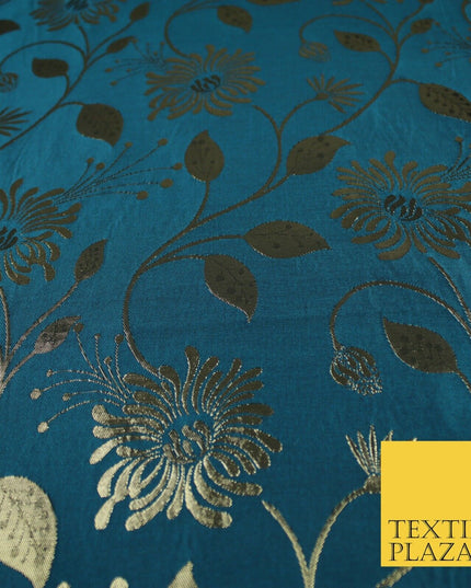 3 COLOURS - Antique Gold Floral Vine Metallic Fancy Brocade Jacquard Fabric