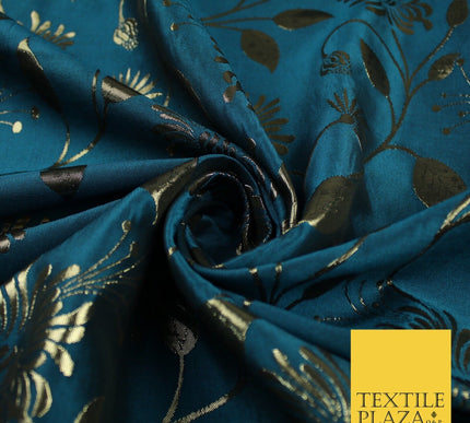 3 COLOURS - Antique Gold Floral Vine Metallic Fancy Brocade Jacquard Fabric