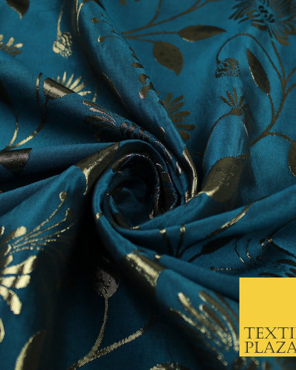 3 COLOURS - Antique Gold Floral Vine Metallic Fancy Brocade Jacquard Fabric