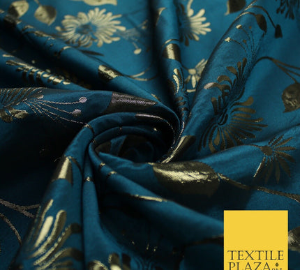 3 COLOURS - Antique Gold Floral Vine Metallic Fancy Brocade Jacquard Fabric
