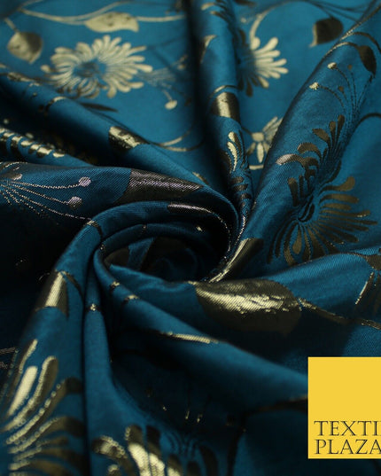 3 COLOURS - Antique Gold Floral Vine Metallic Fancy Brocade Jacquard Fabric