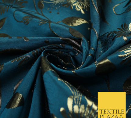 3 COLOURS - Antique Gold Floral Vine Metallic Fancy Brocade Jacquard Fabric