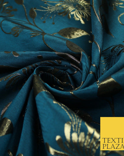 3 COLOURS - Antique Gold Floral Vine Metallic Fancy Brocade Jacquard Fabric