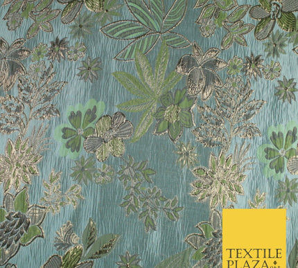 Sage Green Blue Large Floral Rose Wacky Metallic Textured Brocade Fabric 9312