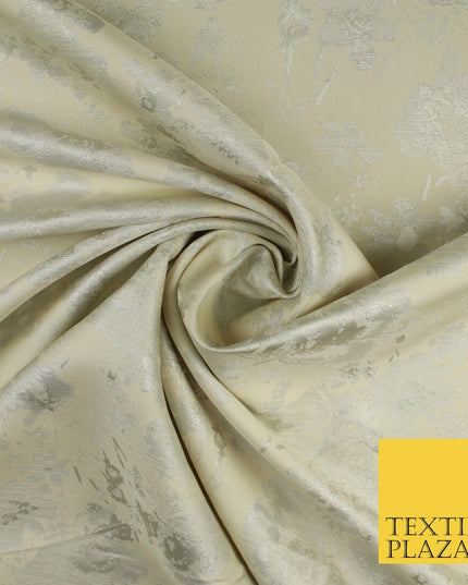 Ivory Cream Silver Abstract Floral Metallic Textured Brocade Dress Fabric 9960