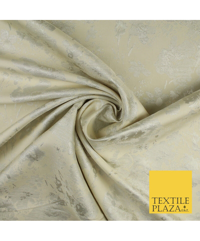 Ivory Cream Silver Abstract Floral Metallic Textured Brocade Dress Fabric 9960