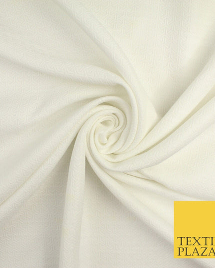 Off White Silver Jacquard Geometric Abstract Woven Jacquard Dress Fabric 9928