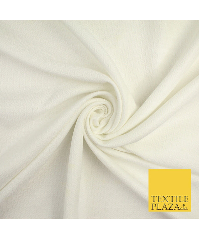 Off White Silver Jacquard Geometric Abstract Woven Jacquard Dress Fabric 9928