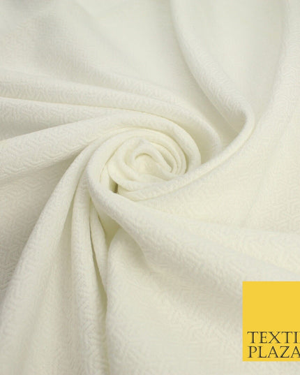 Off White Silver Jacquard Geometric Abstract Woven Jacquard Dress Fabric 9928