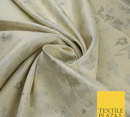 Ivory Cream Silver Abstract Floral Metallic Textured Brocade Dress Fabric 9960