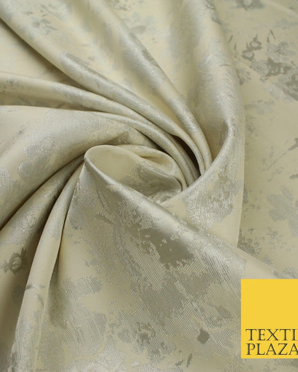 Ivory Cream Silver Abstract Floral Metallic Textured Brocade Dress Fabric 9960