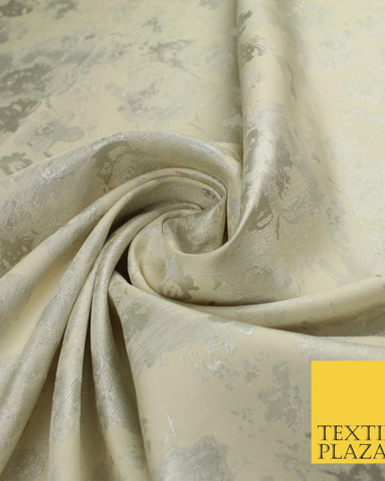 Ivory Cream Silver Abstract Floral Metallic Textured Brocade Dress Fabric 9960