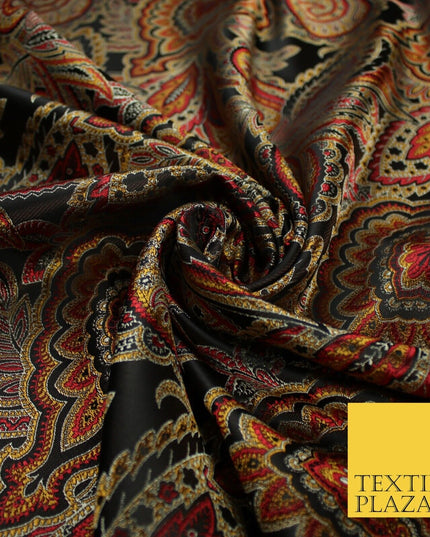 Black Red Intricate Ornate Floral Metallic Textured Brocade Dress Fabric 9956