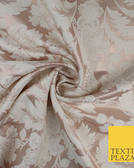 Rose Gold Ivory Ornamental Damask Metallic Textured Brocade Dress Fabric 9954