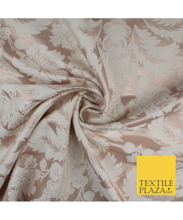 Rose Gold Ivory Ornamental Damask Metallic Textured Brocade Dress Fabric 9954