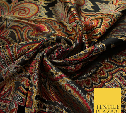 Black Red Intricate Ornate Floral Metallic Textured Brocade Dress Fabric 9956