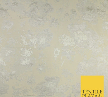 Ivory Cream Silver Abstract Floral Metallic Textured Brocade Dress Fabric 9960