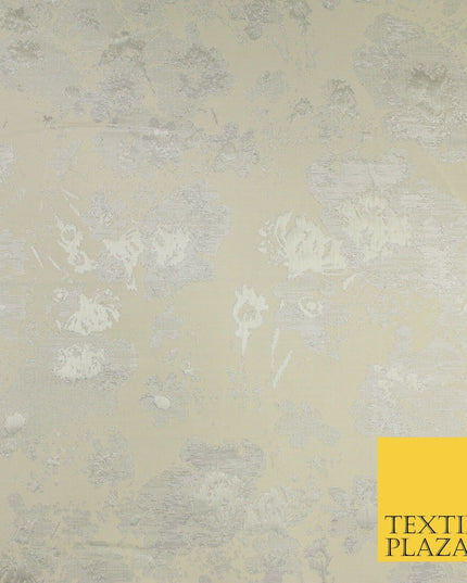 Ivory Cream Silver Abstract Floral Metallic Textured Brocade Dress Fabric 9960